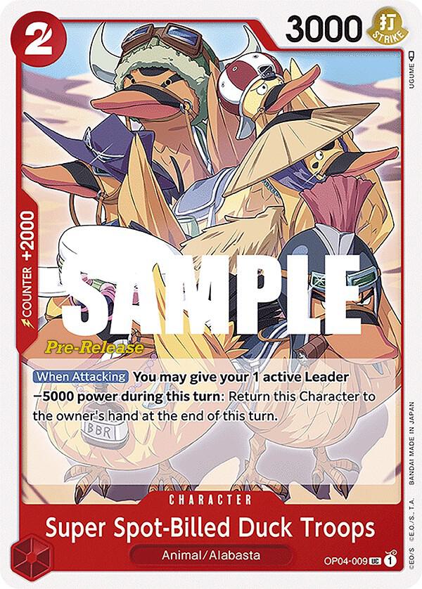 Super Spot-Billed Duck Troops - Kingdoms of Intrigue Pre-Release Cards (OP04 PRE)