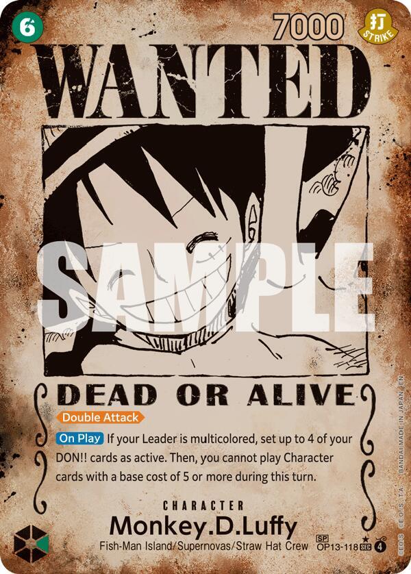 Monkey.D.Luffy (118) (Wanted Poster) - Carrying On His Will (OP13) NM
