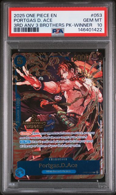 Luffy Sabo Ace WINNER One Piece 3rd Anniversary 3 Brothers Sequential PSA 10
