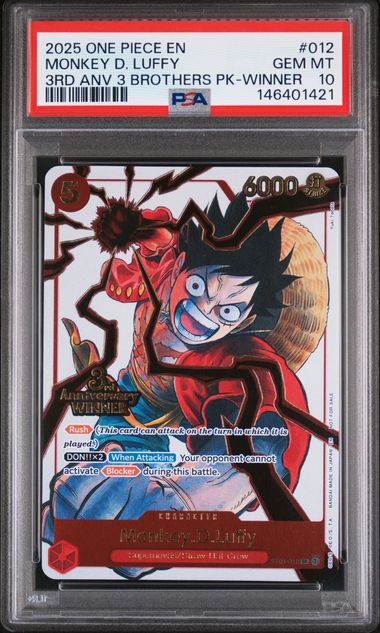 Luffy Sabo Ace WINNER One Piece 3rd Anniversary 3 Brothers Sequential PSA 10