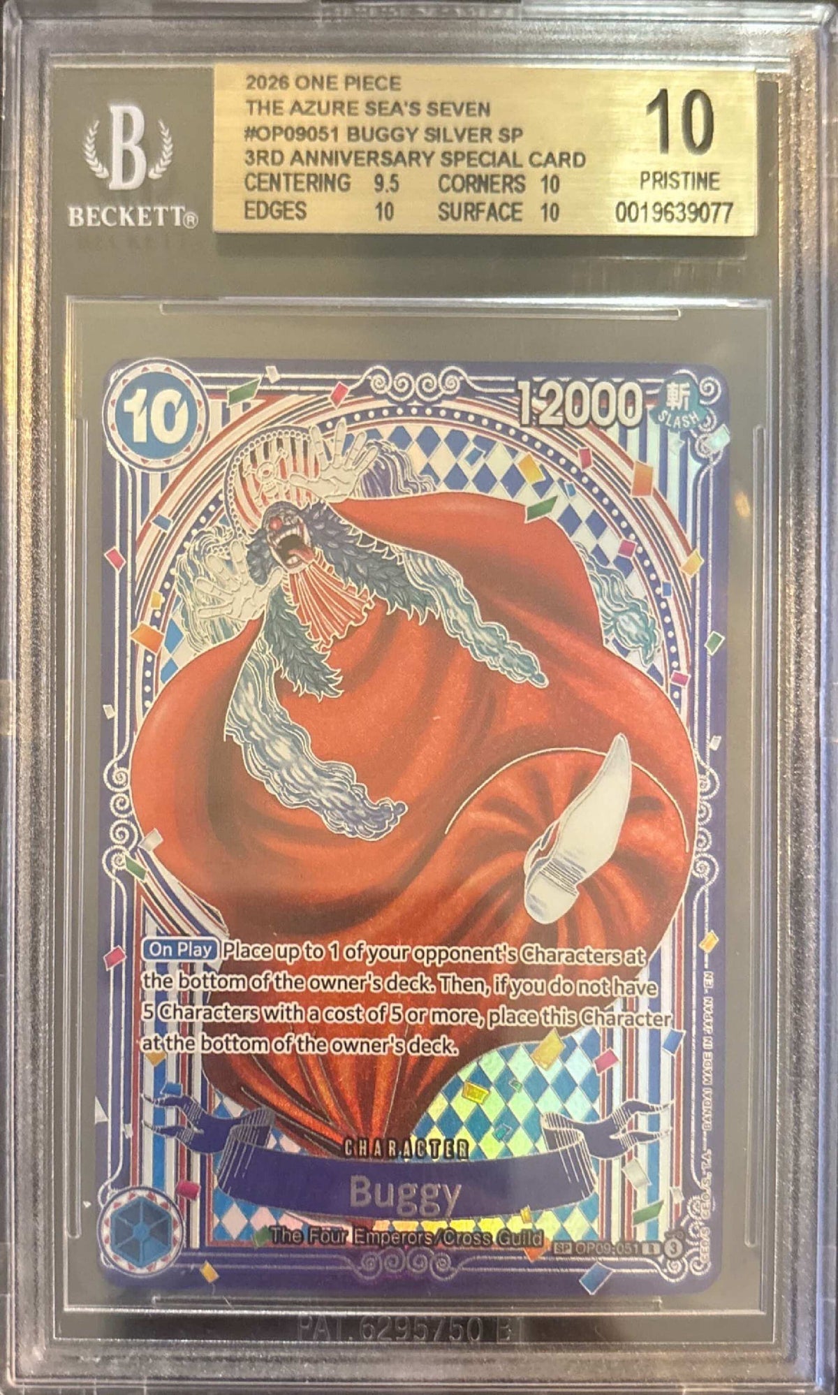 2026 One Piece Azure Sea's Seven OP09051 EN 3rd Anniversary Silver Buggy BGS 10