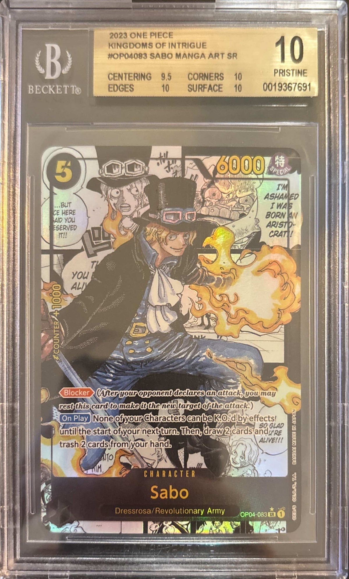 2023 One Piece Sabo SR MANGA ART PAR Kingdoms of Intrigue BGS 10