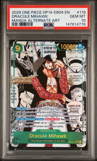 2026 ONE PIECE OP14-EB04-THE AZURE SEA'S SEVEN #119 DRACULE MIHAWK MANGA ALTERNATE ART