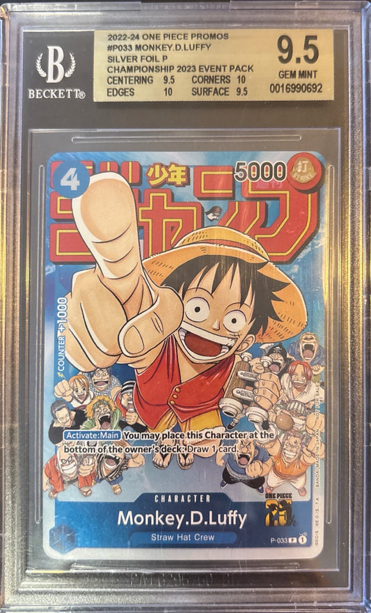 2022-24 One Piece Monkey.D.Luffy Silver Foil P BGS 9.5 Japanese