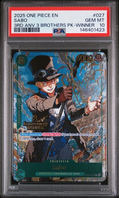 Luffy Sabo Ace WINNER One Piece 3rd Anniversary 3 Brothers Sequential PSA 10