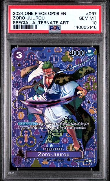 2024 One Piece Zoro-Juurou OP-09 Special Alt Art PSA 10