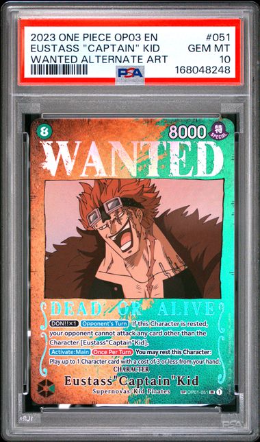 2023 ONE PIECE OP03-PILLARS OF STRENGTH #051 EUSTASS "CAPTAIN" KID WANTED ALTERNATE ART