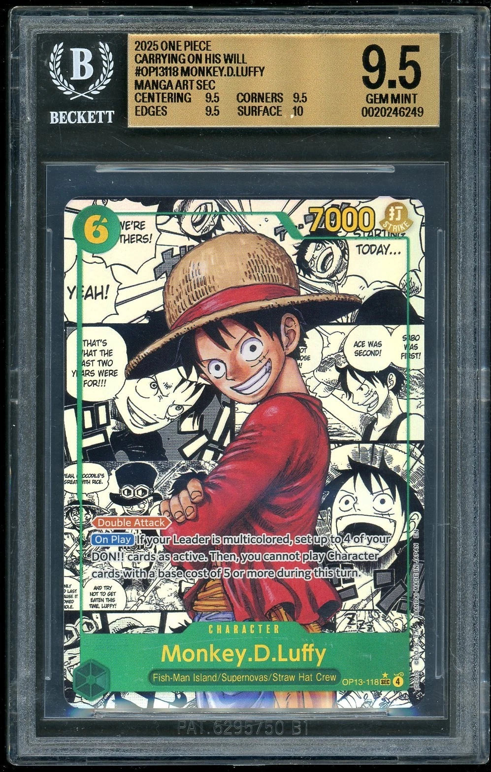 2025 One Piece Carrying/His Will #OP13118 Monkey D. Luffy Manga Art BGS 9.5